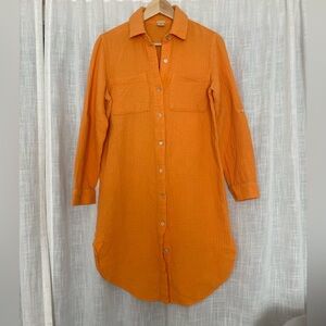 Magaschoni 100% Organic Cotton Waffle Knit Orange Maxi Shirt Dress Size S